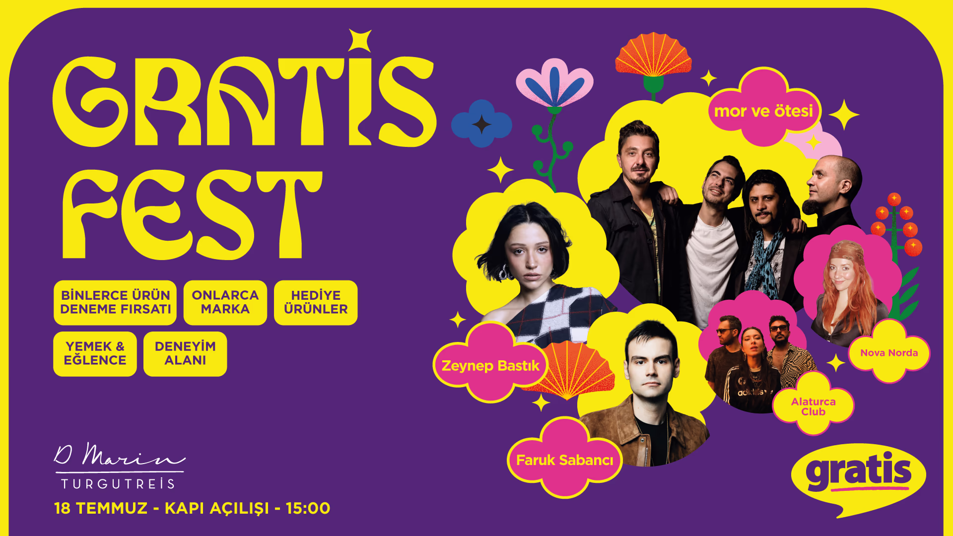 Gratis Fest - Bodrum | Mor ve Ötesi, Zeynep Bastık, Faruk Sabancı